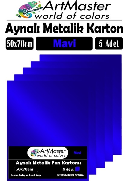 Mavi Renkli 50X70 Metalik Aynalı Fon Kartonu 5 Adet 1 Paket Artmaster Metalik Aynalı Fon Kartonu