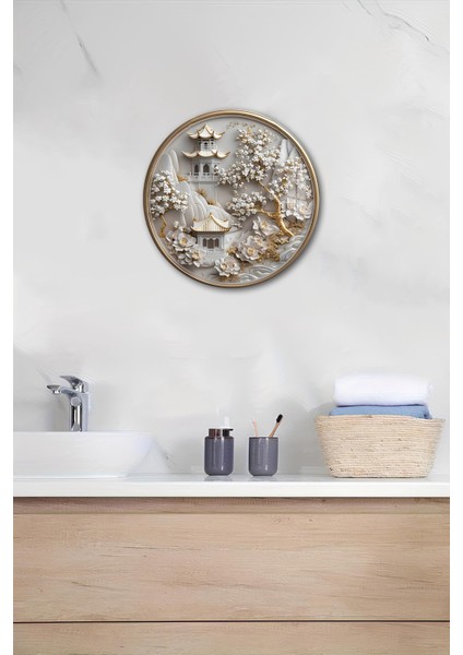 3D Görünümlü Temperli Cam Tablo – Asya Tapınak Manzaralı Duvar Süsü Uv Baskı 33X33 CM-CDS130