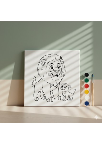 Çocuklar Için Baba Aslan ve Yavrusu Eğitici ve Eğlenceli Boyama Seti