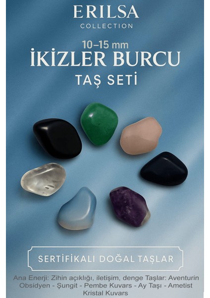 Sertifikalı Ikizler Burcu Doğal Taş Kütle Seti 10-15 mm - Zihin Açıklığı ve Denge Enerjisi Taşları