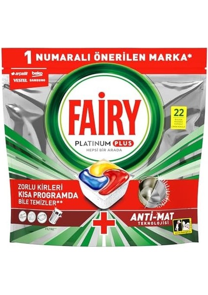 Fairy Platinum Plus Bulaşık Makinesi Deterjanı Kapsülü 22 Yıkama Limon Kokulu fiyatları