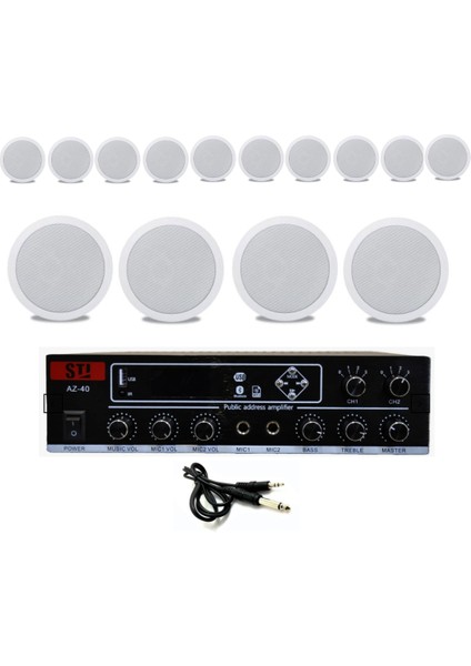 14’lü Beyaz Bluetooth Anfili Hoparlör Ses Sistemi | Ofis ve Mağaza Müzik Seti