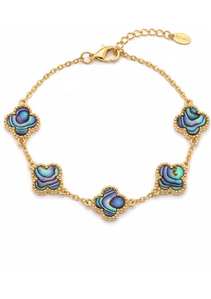 Beşli Ebruli Çok Renkli Dört Yapraklı Şans Yoncası Çelik Kadın Bileklik-Çift Yönlü Şık Tasarım fiyatları