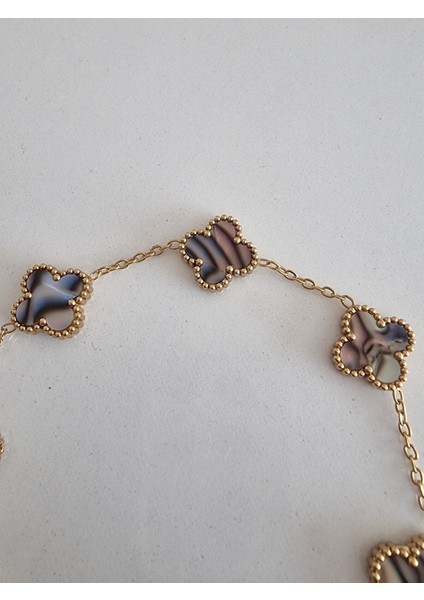 Beşli Ebruli Çok Renkli Dört Yapraklı Şans Yoncası Çelik Kadın Bileklik-Çift Yönlü Şık Tasarım fırsatları