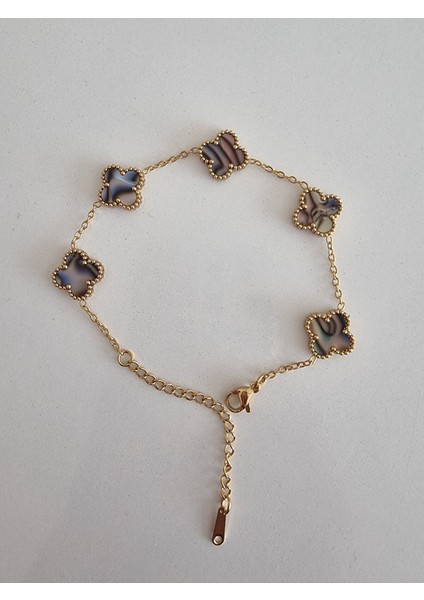 Beşli Ebruli Çok Renkli Dört Yapraklı Şans Yoncası Çelik Kadın Bileklik-Çift Yönlü Şık Tasarım indirimleri