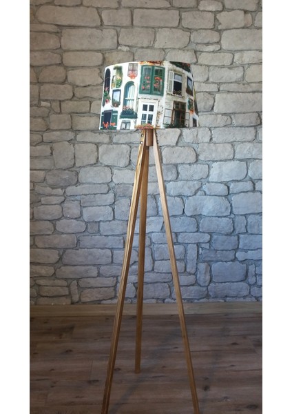 Düz 3 Ayak Tripod Lambaderabajur Köşe Lambası Ahşap Naturel Ağaç Dekor Lamba Aplik Masif Doğal