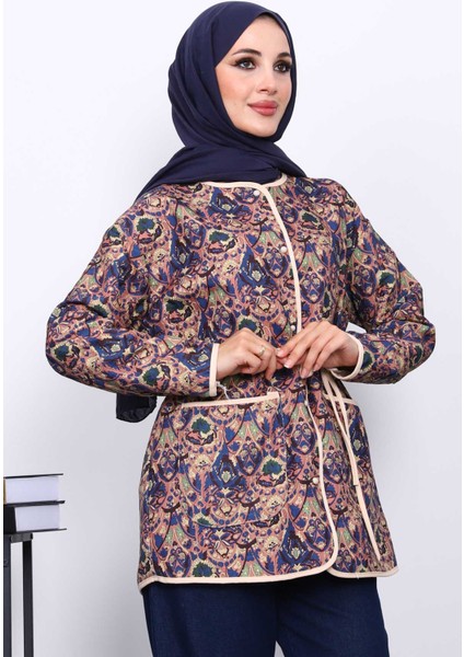 Lacivert Etnik Desenli Cepli Ceket modelleri