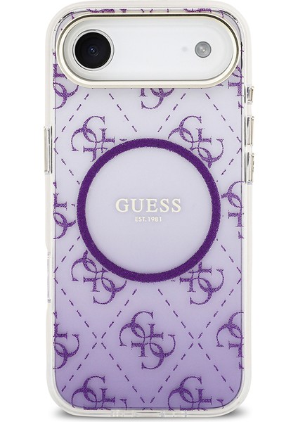 iPhone 17 Air Uyumlu Kılıf Guess Lisanslı M-Safe Şarj Özellikli 4g Desenli Simli Silikon Kapak Mor modelleri