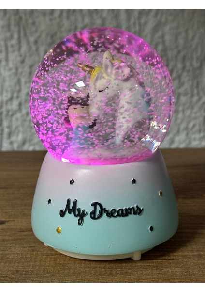 Küçük Kız ve Unicorn Temalı Işıklı Müzikli Kar Püskürtmeli Orta Boy Pilli Kar Küresi fiyatları