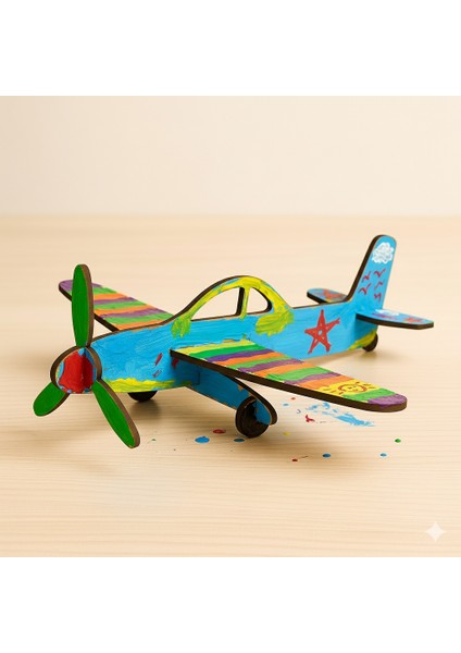 Model Uçak Tasarım Set - Ahşap Uçak Boyama - Uçak Tasarım Aktivite Seti - 50'li Set