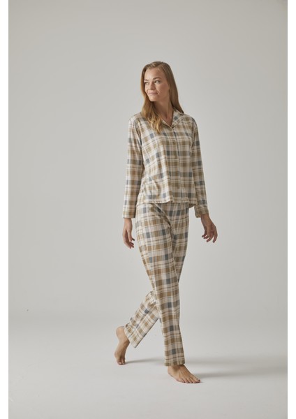 Kadın Ekose Gömlek Pijama Takımı - 10783 modelleri
