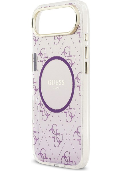 iPhone 17 Air Uyumlu Kılıf Guess Lisanslı M-Safe Şarj Özellikli 4g Desenli Simli Silikon Kapak Mor
