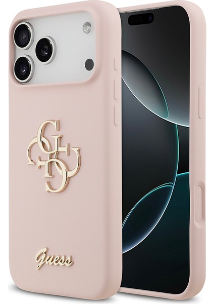 iPhone 17 Pro Max Uyumlu Kılıf Guess Orjinal Lisanslı Grained Yazı Logolu Kapak Pembe