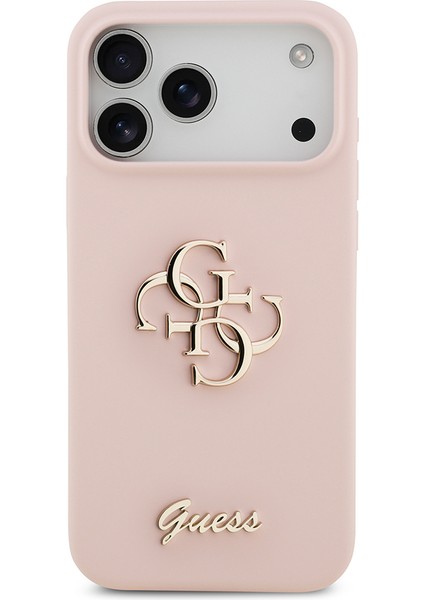iPhone 17 Pro Max Uyumlu Kılıf Guess Orjinal Lisanslı Grained Yazı Logolu Kapak Pembe modelleri
