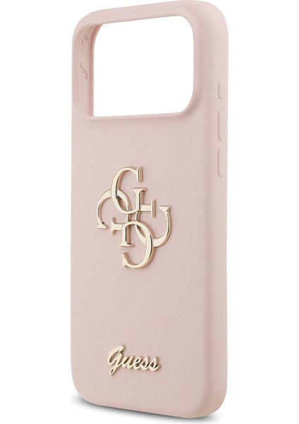 iPhone 17 Pro Max Uyumlu Kılıf Guess Orjinal Lisanslı Grained Yazı Logolu Kapak Pembe