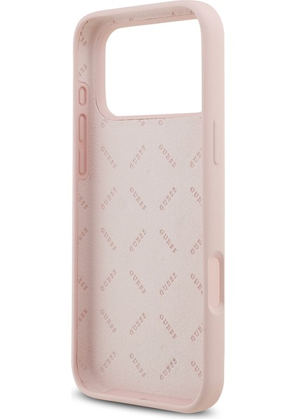 iPhone 17 Pro Max Uyumlu Kılıf Guess Orjinal Lisanslı Grained Yazı Logolu Kapak Pembe