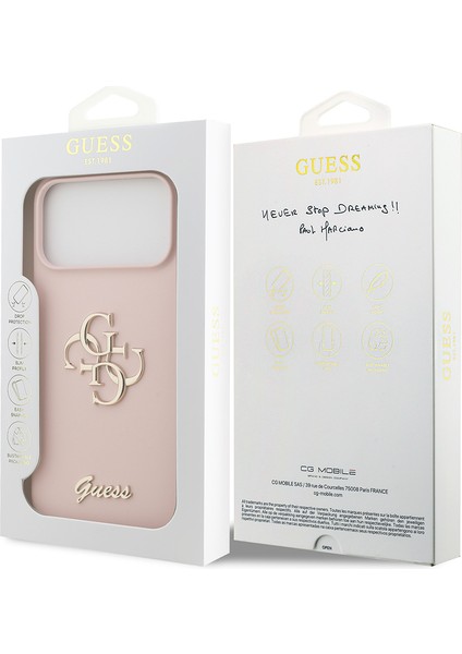 iPhone 17 Pro Max Uyumlu Kılıf Guess Orjinal Lisanslı Grained Yazı Logolu Kapak Pembe