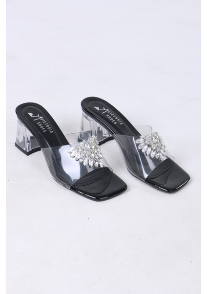 Şeffaf Taş Detaylı Kalın Topuklu Terlik modelleri