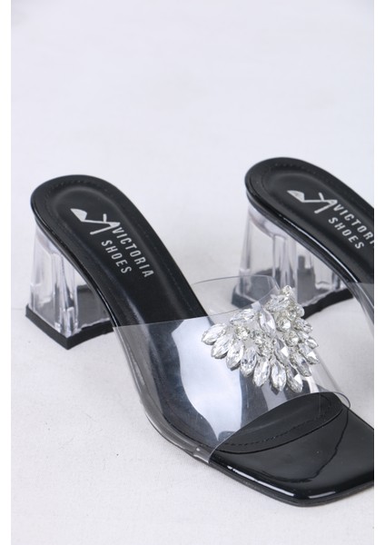 Şeffaf Taş Detaylı Kalın Topuklu Terlik fırsatları