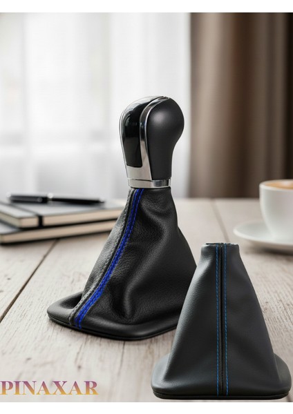 Skoda Yeti Siyah Deri Özel Yeni Tasarım Mavi Spor Dikiş Vites Körüğü