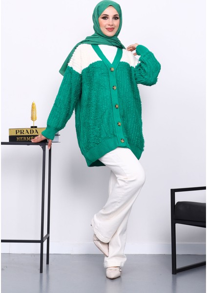 Zümrüt Yeşili V Yaka Düğmeli Triko Hırka fiyatları