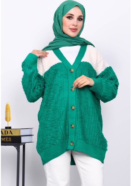 Zümrüt Yeşili V Yaka Düğmeli Triko Hırka modelleri