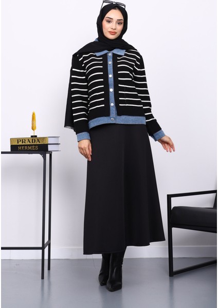 Siyah Düğmeli Kot Detaylı Triko Hırka fiyatları