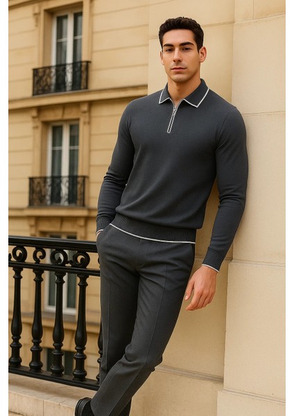 Erkek Trend Fermuarlı Füme Uzun Kollu Polo Yaka Tişört fırsatları