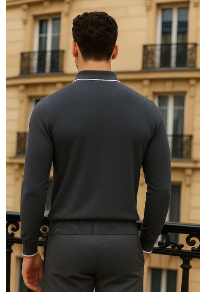 Erkek Trend Fermuarlı Füme Uzun Kollu Polo Yaka Tişört indirimleri