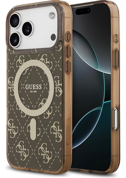 iPhone 17 Pro Max Uyumlu Kılıf Guess Lisanslı M-Safeli Iml Baskılı Klasik Logolu 4g Desenli Kahve