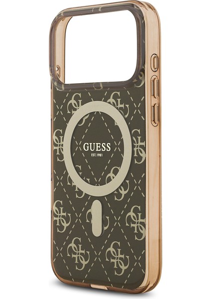 iPhone 17 Pro Max Uyumlu Kılıf Guess Lisanslı M-Safeli Iml Baskılı Klasik Logolu 4g Desenli Kahve