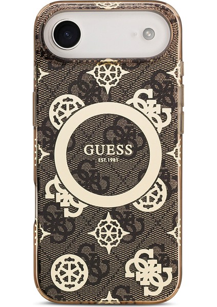 iPhone 17 Air Uyumlu Kılıf Guess Lisanslı M-Safeli Iml Peony ve 4g Desenli Klasik Logolu Kahverengi modelleri