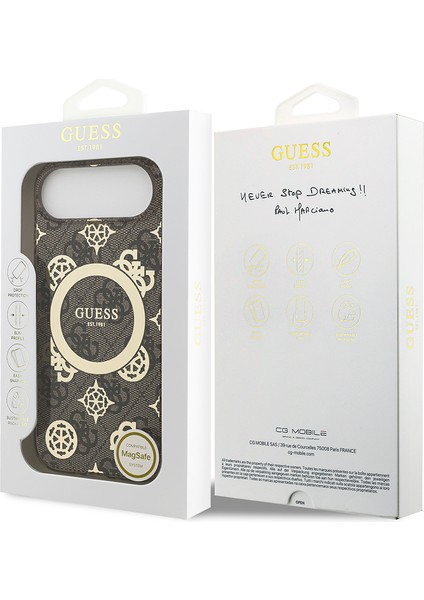 iPhone 17 Air Uyumlu Kılıf Guess Lisanslı M-Safeli Iml Peony ve 4g Desenli Klasik Logolu Kahverengi