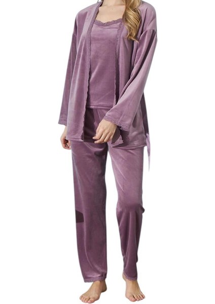 Modalove Kadın 3 Lü Sabahlıklı Fransız Kadife Pijama Takımı modelleri