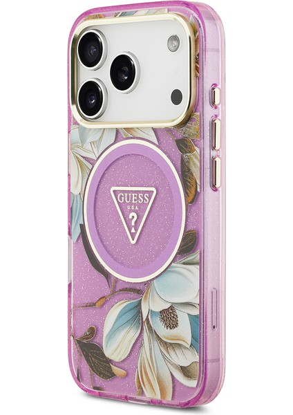 iPhone 17 Pro Kılıf Guess Lisanslı M-Safeli Simli Çiçek Desenli Metal Kamera Çerçeveli Kapak Mor fiyatları