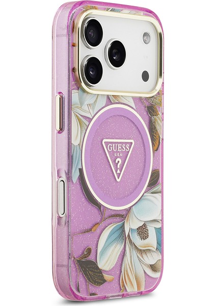 iPhone 17 Pro Kılıf Guess Lisanslı M-Safeli Simli Çiçek Desenli Metal Kamera Çerçeveli Kapak Mor fırsatları