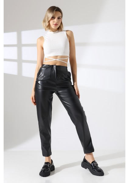 Deri Pantolon Paça Pens Detaylı