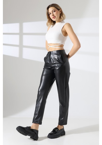 Deri Pantolon Paça Pens Detaylı