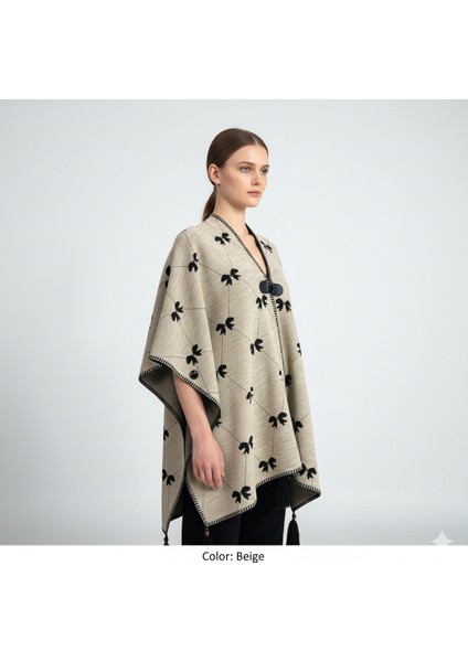 Akmoda Kalın Kışlık Triko Uzun Panço