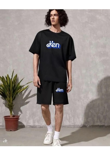 Erkek Baskılı Ikili Şort Takım - Siyah