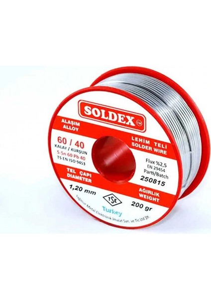 60-40 Lehim Teli 200 Gr 1,2 mm - Sn:60 / Pb:40