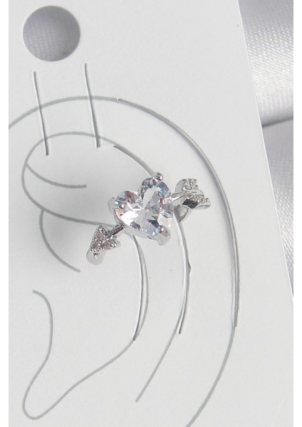 Pirinç Gümüş Renk Zirkon Taşlı Yıldız Model Kadın Kıkırdak Küpe - TJ-BKP10562