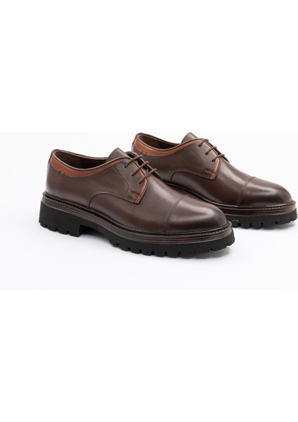 Erkek Kahverengi Deri Kalın Tabanlı Klasik Ayakkabı