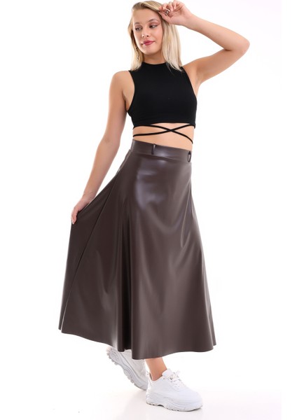 Uzun Etek Suni Deri Kloş Model Kemerli fiyatları