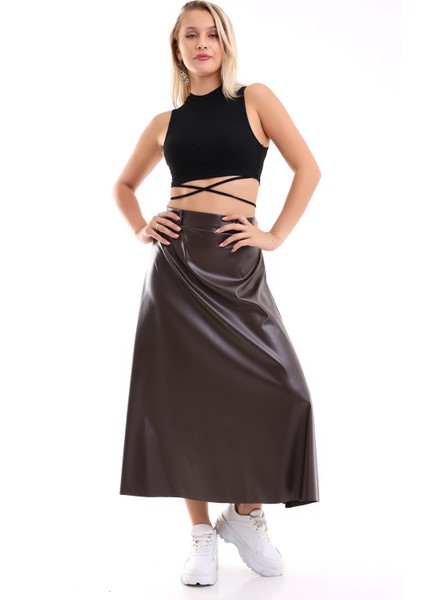 Uzun Etek Suni Deri Kloş Model Kemerli modelleri