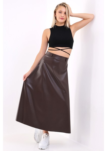 Uzun Etek Suni Deri Kloş Model Kemerli fırsatları