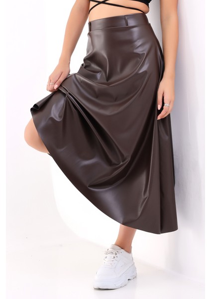 Uzun Etek Suni Deri Kloş Model Kemerli indirimleri