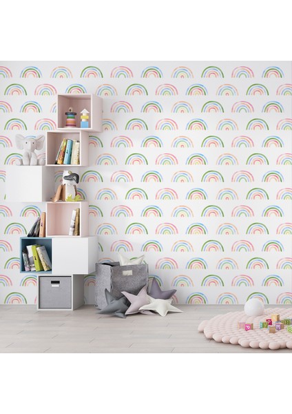 Gökkuşağı Desenli Çocuk Odası Duvar Kağıdı -Isı ve Ses Yalıtımı Yırtılmaz fiyatları
