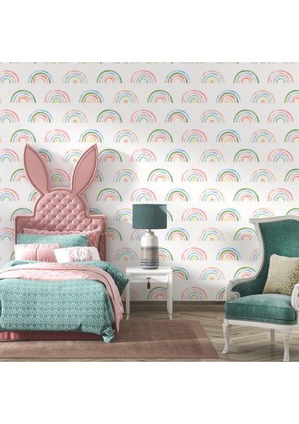Gökkuşağı Desenli Çocuk Odası Duvar Kağıdı -Isı ve Ses Yalıtımı Yırtılmaz modelleri