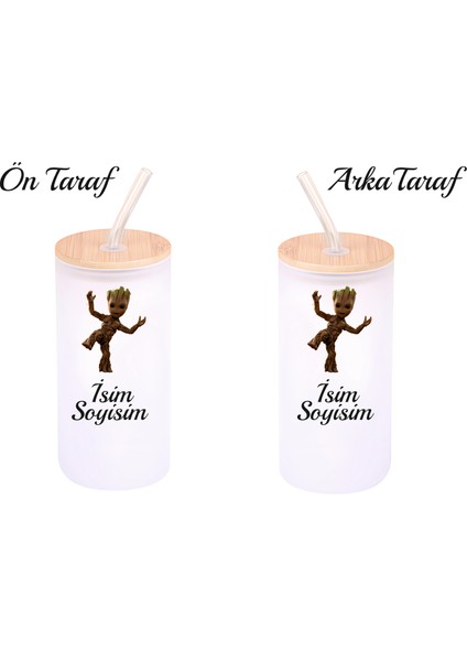 Kişiye Özel Groot Temalı Buzlu Pipetli Cam Suluk